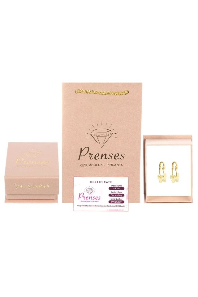 Prenses Pırlanta-Kelebek Modeli Salantılı Pır Pır-14 Ayar Altın Küpe Modeli 2,50 gr