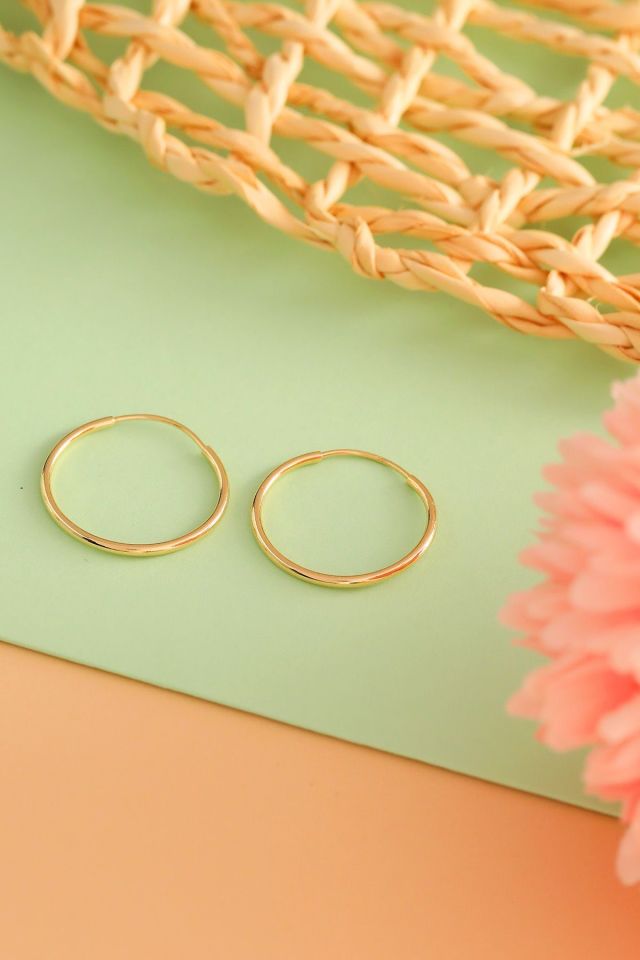 Prenses Pırlanta-1.5 cm Düz Altın Halka Küpe-14 Ayar Altın Küpe Modeli 0,90 gr