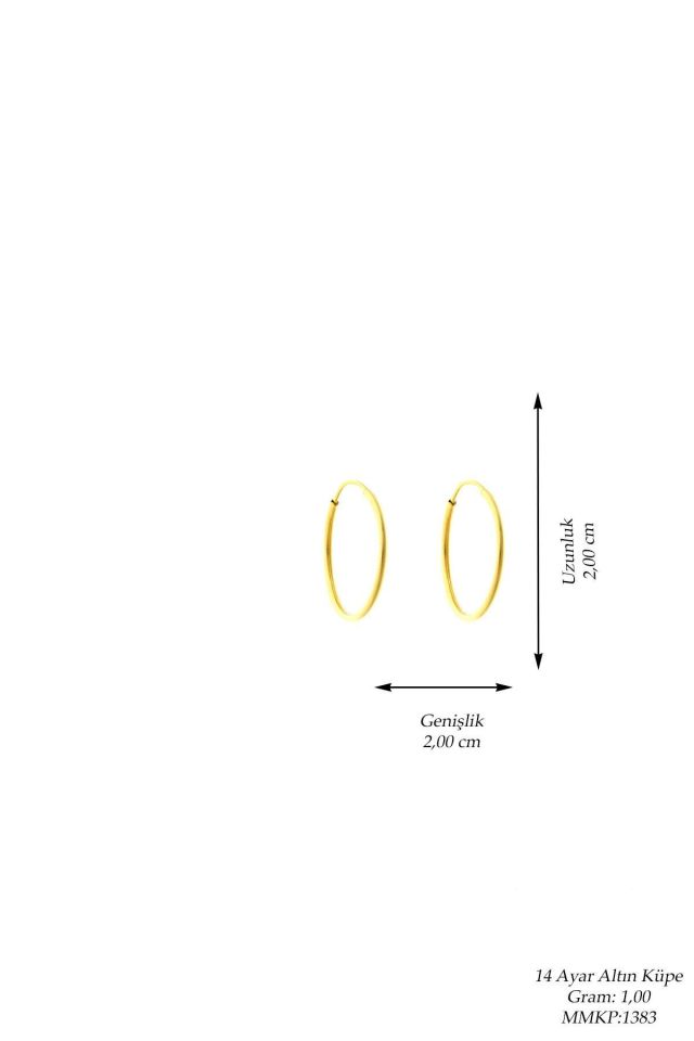 Prenses Pırlanta-2 cm Düz İnce Altın Halka Küpe-14 Ayar Altın Küpe Modeli 1,00 gr