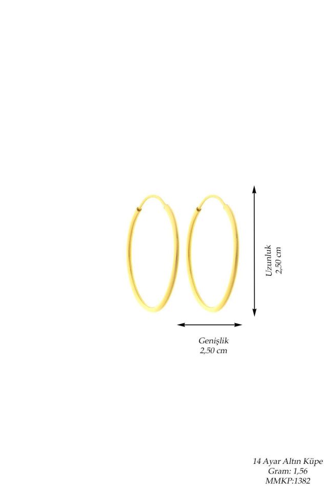 Prenses Pırlanta-2.5 cm Düz Altın Halka Küpe-14 Ayar Altın Küpe Modeli 1,60 gr