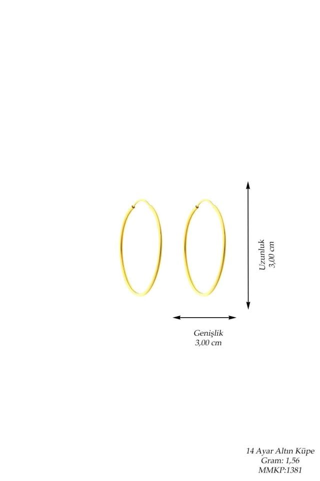 Prenses Pırlanta-3 cm Düz-14 Ayar Altın Küpe Modeli 1,60 gr