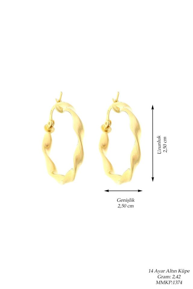 Prenses Pırlanta-2.5 cm İtalyan Burgulu Altın Halka Küpe-14 Ayar Altın Küpe Modeli 2,40 gr