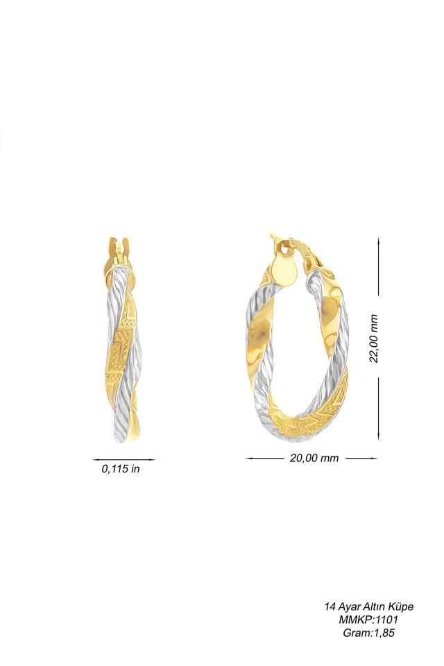 Prenses Pırlanta-2 Renk Sarı Beyaz Altın Halka Küpe-14 Ayar Altın Küpe Modeli 1,90 gr
