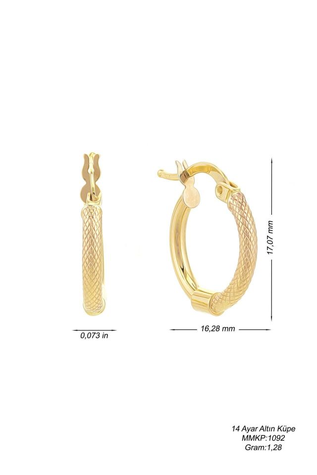 Prenses Pırlanta-Altın Halka Küpe-14 Ayar Altın Küpe Modeli 1,30 gr