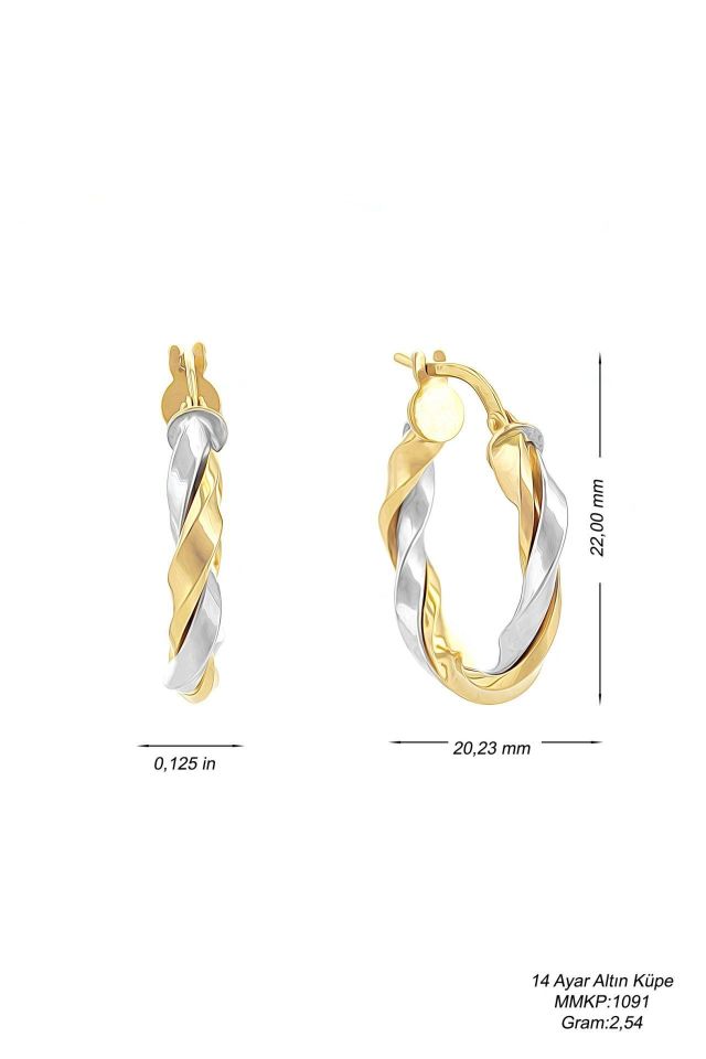 Prenses Pırlanta-2 Renk Sarı Beyaz Altın Halka Küpe-14 Ayar Altın Küpe Modeli 2,50 gr