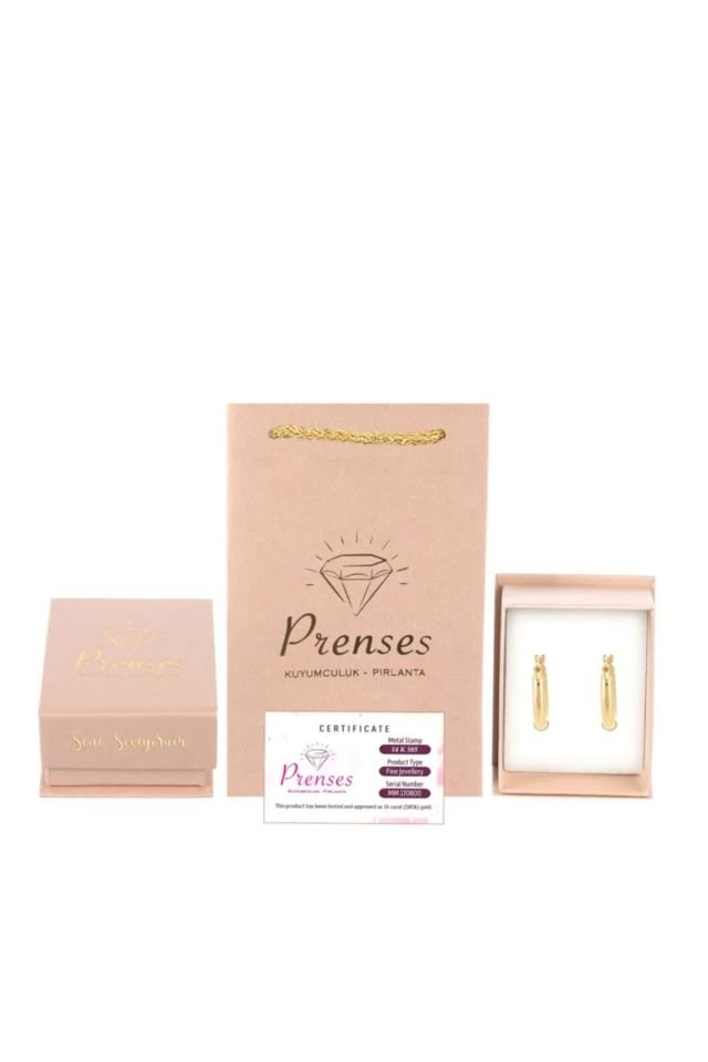 Prenses Pırlanta-Altın Halka Küpe-14 Ayar Altın Küpe Modeli 1,80 gr