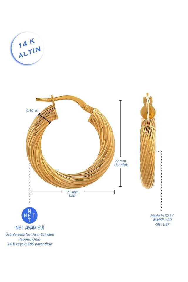 Prenses Pırlanta-İtalyan Halka Küpe 14 Ayar Altın (2 cm)