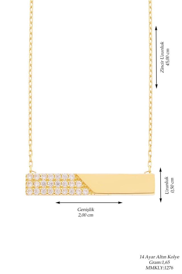 Prenses Pırlanta-14 Ayar Altın Fantezi Taşlı Plaka Altın Kolye Modeli