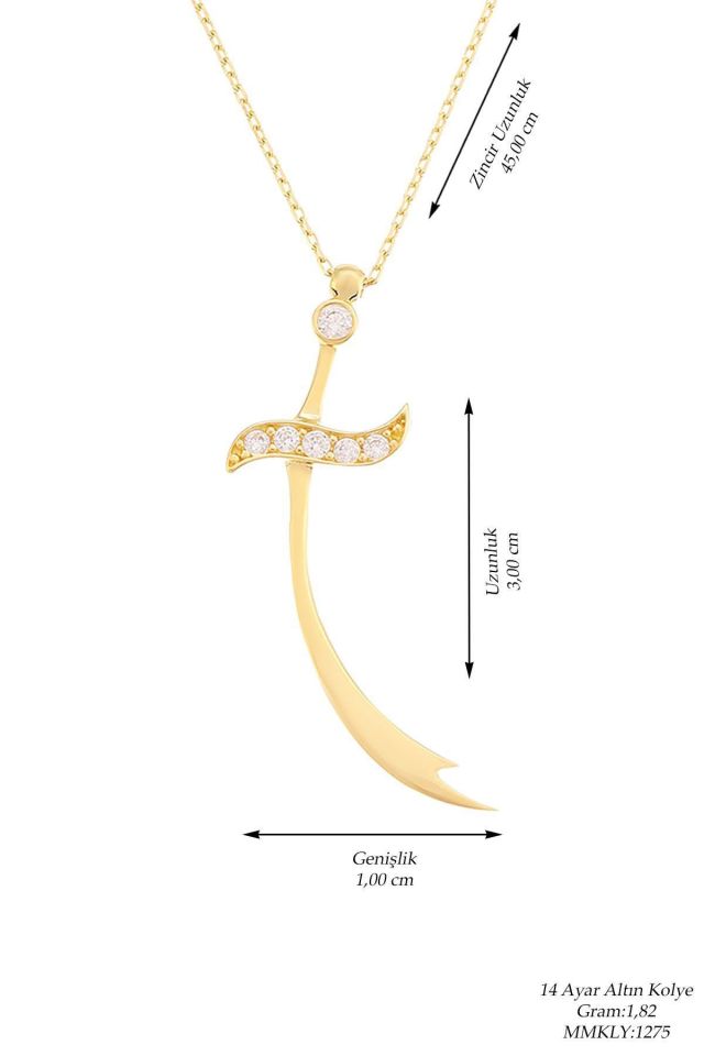 Prenses Pırlanta-14 Ayar Altın Taşlı 3 cm Zülfikar Altın Kolye Modeli