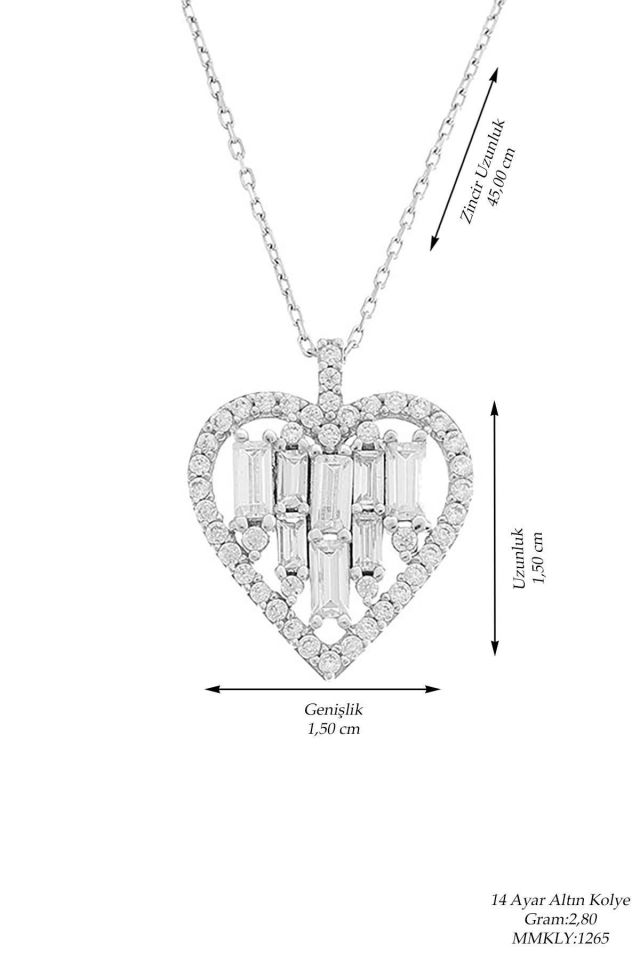 Prenses Pırlanta-14 Ayar Beyaz Altın Baget Trapez Taşlı Altın Kolye Modeli