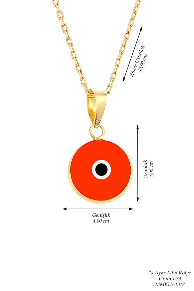Prenses Pırlanta-14 Ayar Altın Nazar Serisi Kırmızı Göz Altın Kolye Modeli