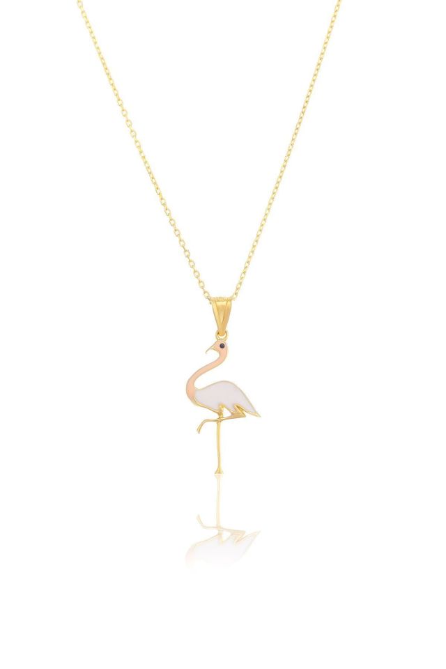 Prenses Pırlanta-14 Ayar Altın Fantezi Mineli Flamingo Altın Kolye Modeli