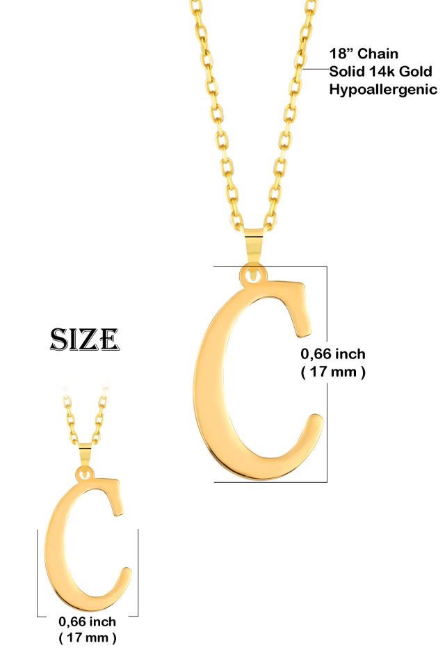 PRENSES PIRLANTA Kadın 14 Ayar Altın Harf Kolye El işi A & Z Harfi Altın Kolye Zincirli Harf Kolye 42 Cm C