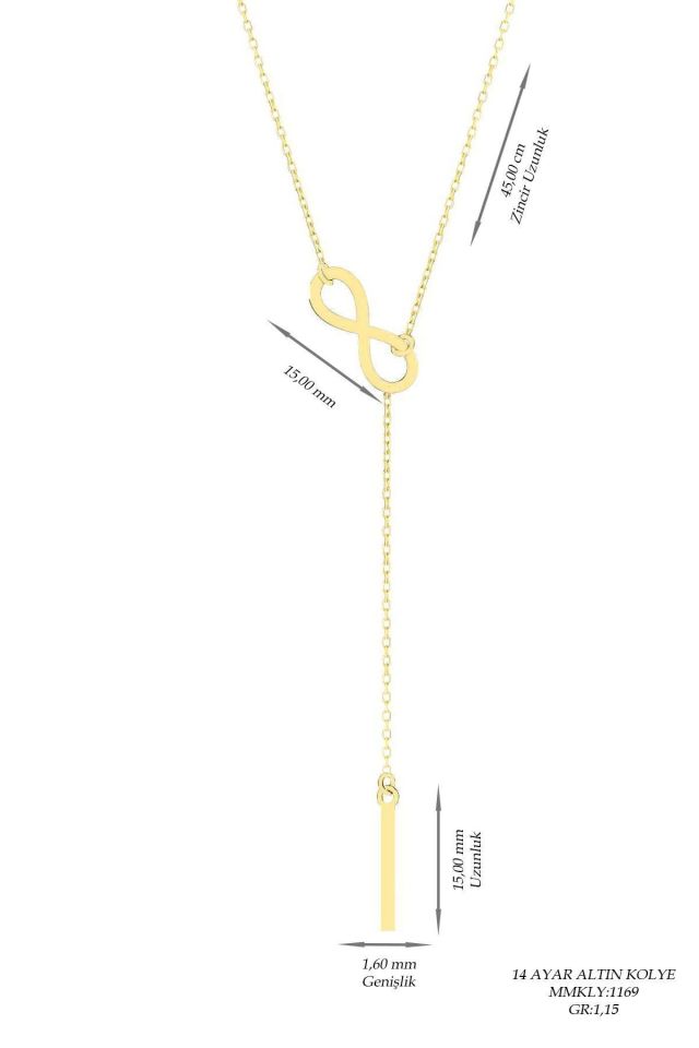 Prenses Pırlanta-14 Ayar Altın Sonsuzluk Çubuk Altın Kolye Modeli