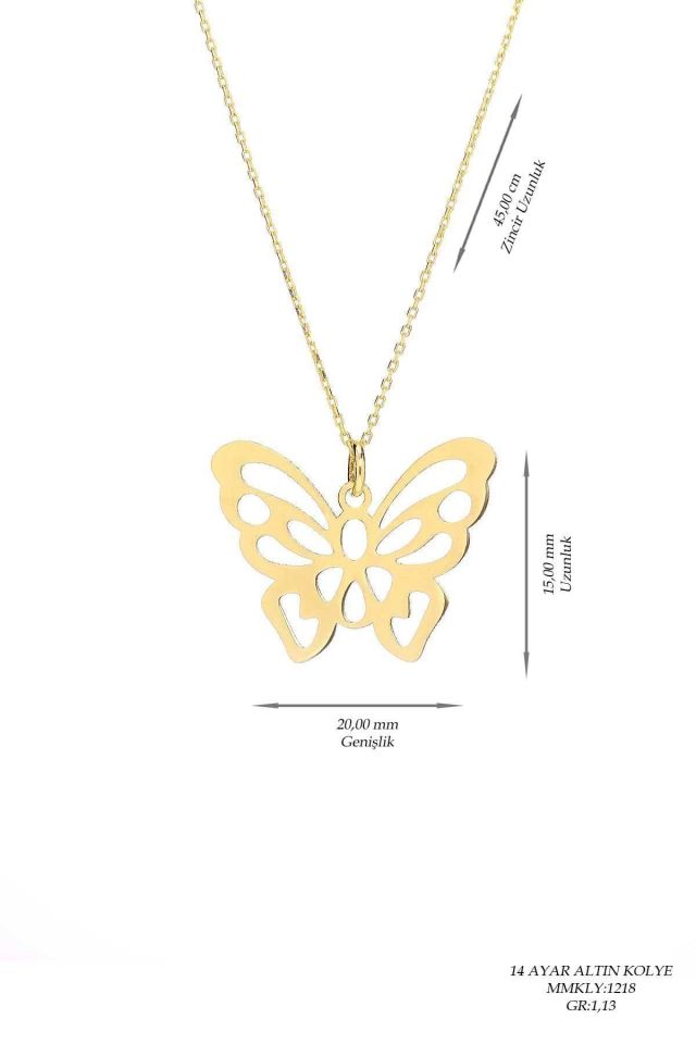 Prenses Pırlanta-14 Ayar Altın Kelebek Altın Kolye Modeli