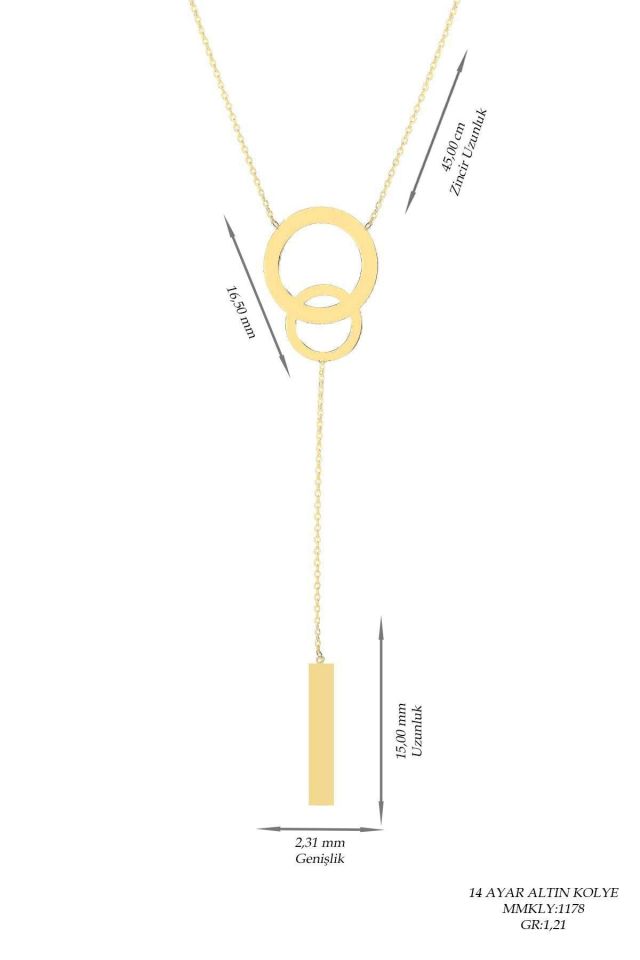 Prenses Pırlanta-14 Ayar Altın Sallantılı Çubuk Altın Kolye Modeli