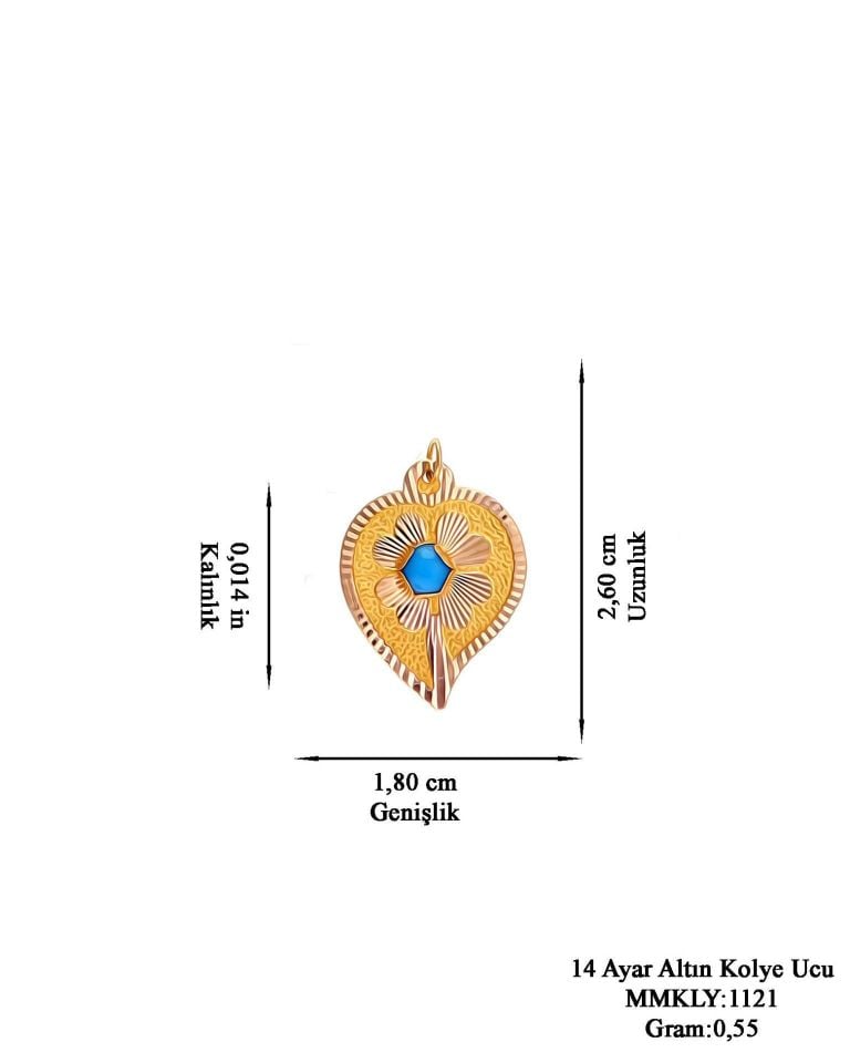 Prenses Pırlanta-14 Ayar Altın Çiçek Desenli Mavi Taşlı Altın Kolye Modeli Ucu