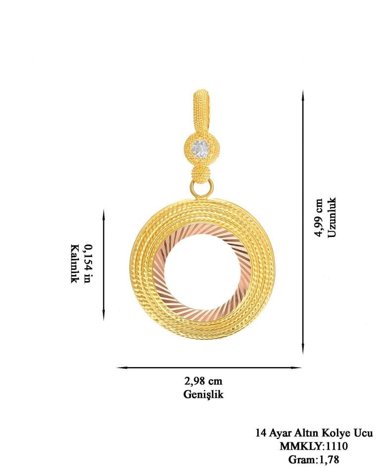 Prenses Pırlanta-14 Ayar Altın Yuvarlak   Model Çerçeve Altın Kolye Modeli Ucu
