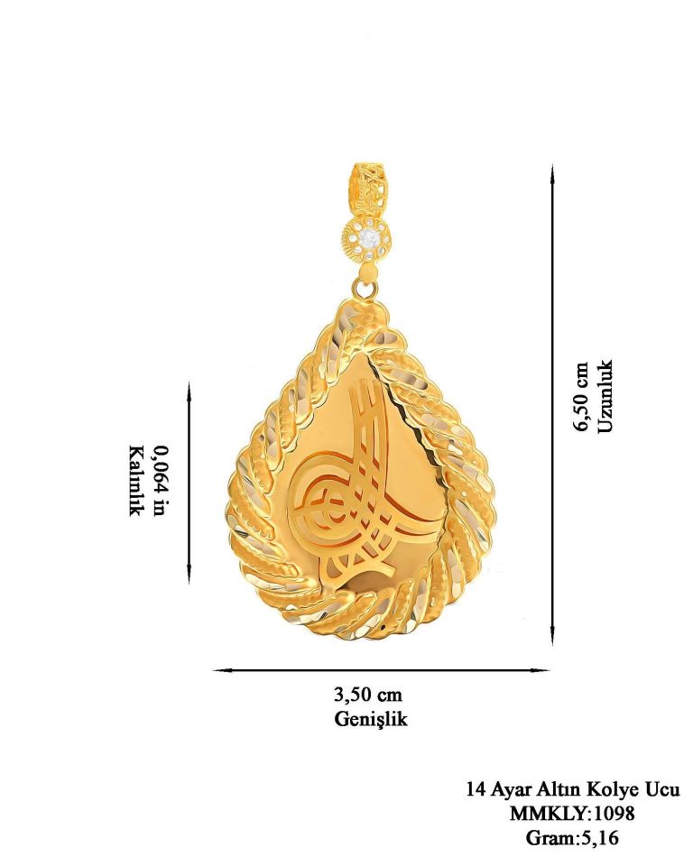 Prenses Pırlanta-14 Ayar Altın Damla Model Taşlı Osmanlı Tuğrası