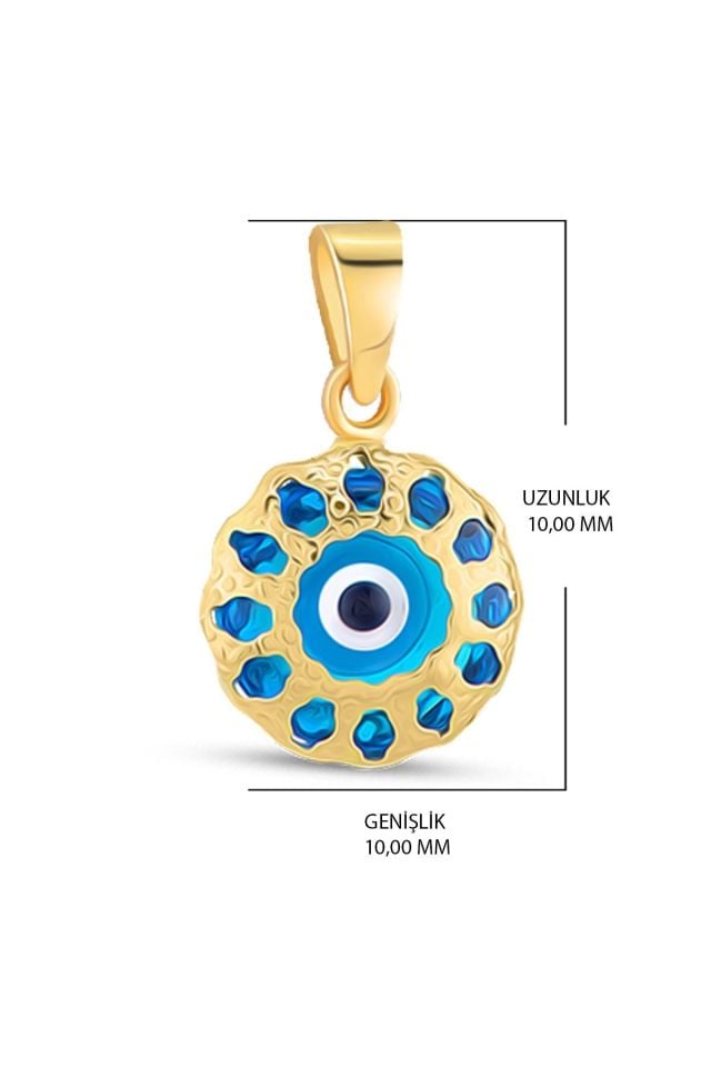 14 Ayar Altın Kolye Nazar Boncuklu Göz Kolye Ucu Yuvarlak Motif Desenli Zincir Dahil Değil