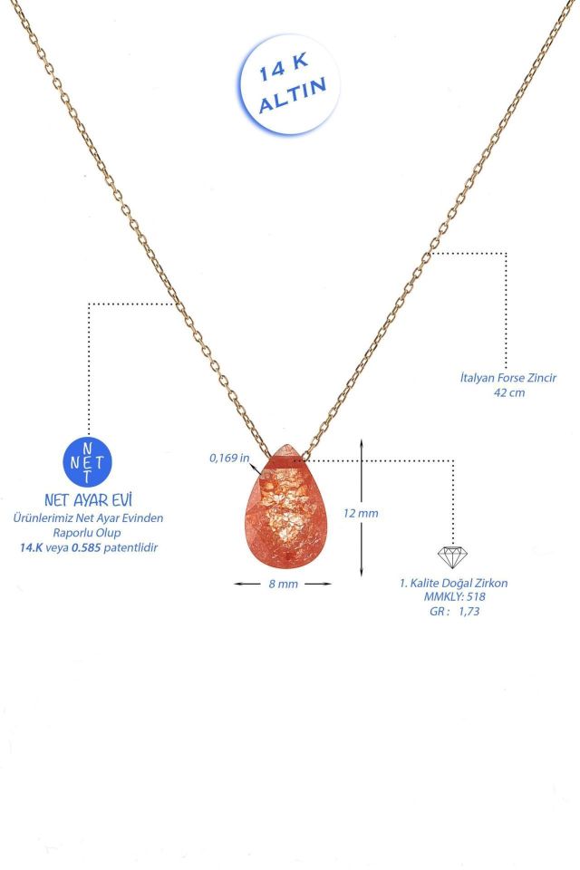 Prenses Pırlanta-Truncu Damla Taşlı Altın Kolye Modeli 14 Ayar Altın