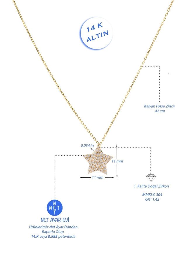 Prenses Pırlanta-Taşlı Yıldız Altın Kolye Modeli 14 Ayar Altın