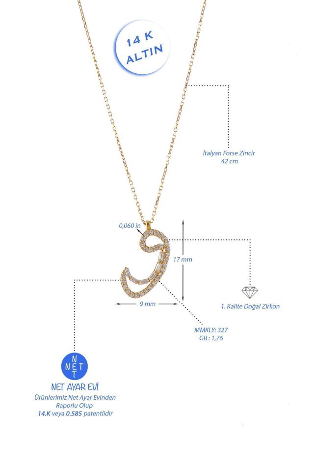 Prenses Pırlanta-Taşlı Vav Altın Kolye Modeli 14 Ayar Altın