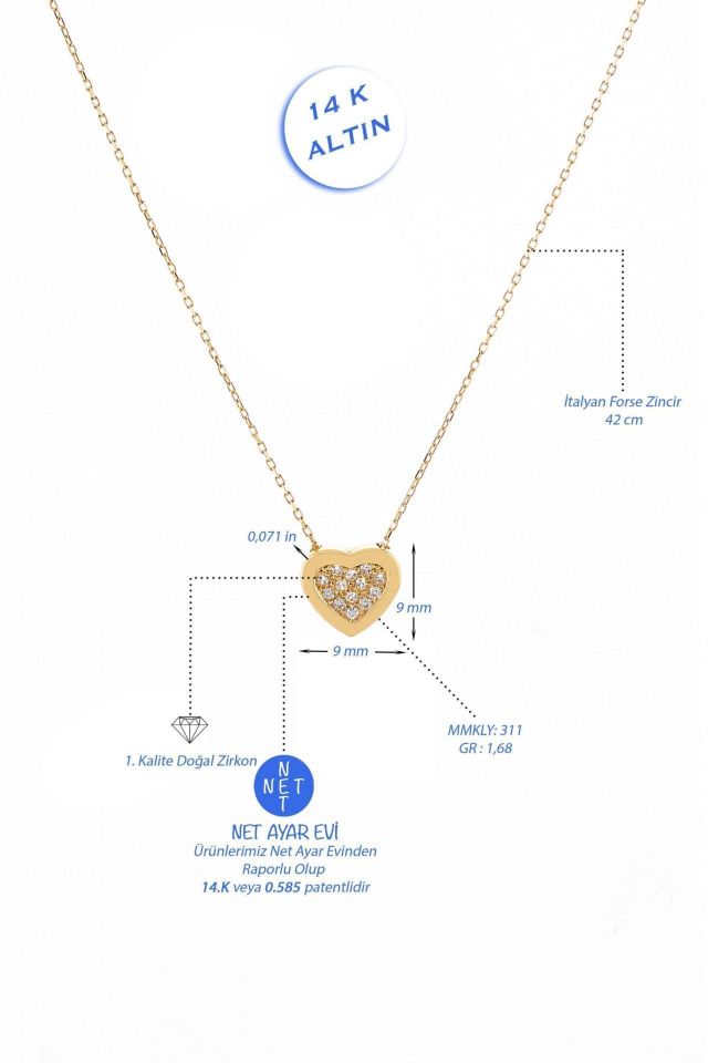 Prenses Pırlanta-14 Ayar Altın Kalpli Altın Kolye Modeli