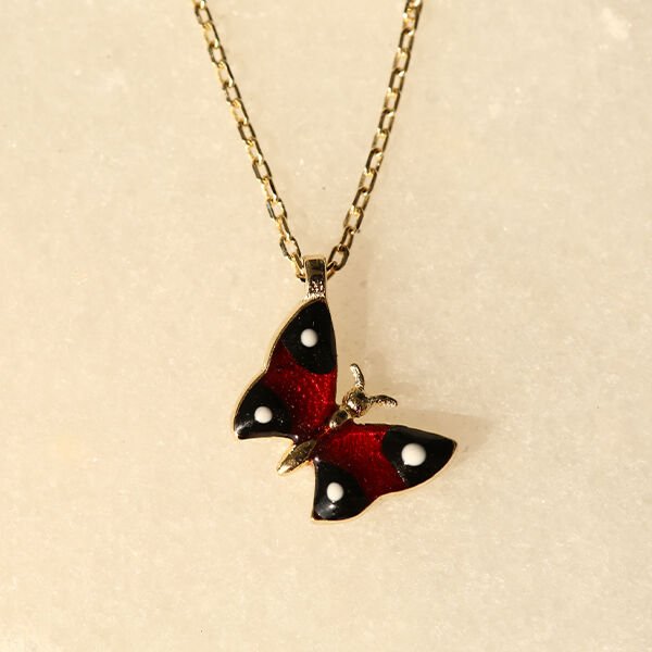 Red Butterfly Kelebek Tasarım Altın Kolye
