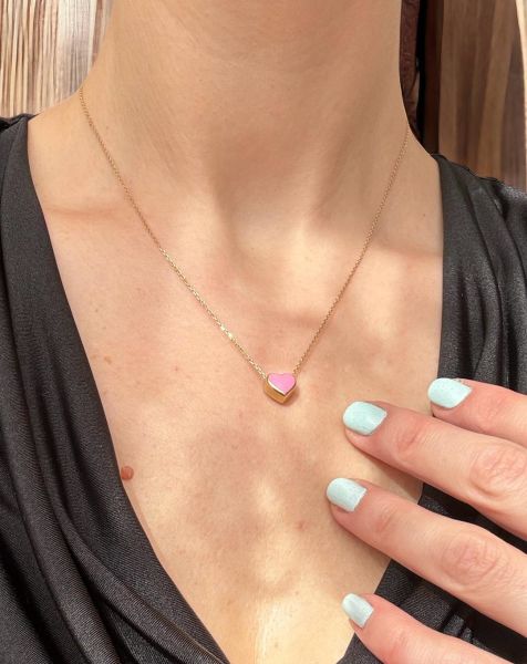 Pembe Mineli Tasarım kalp kolye