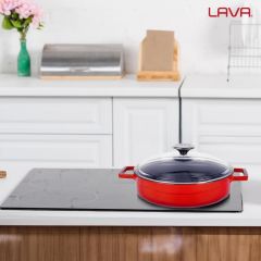 Lava Döküm Glaze Çok Amaçlı Yayvan Tencere 24cm Kırmızı