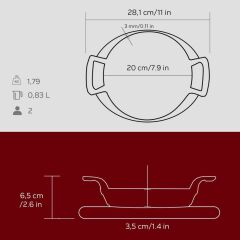 Lava Döküm Yuvarlak Sahan Döküm Demir Yekpare Çift Kulplu Kayın Servis Ahşabı 20 cm Kırmızı