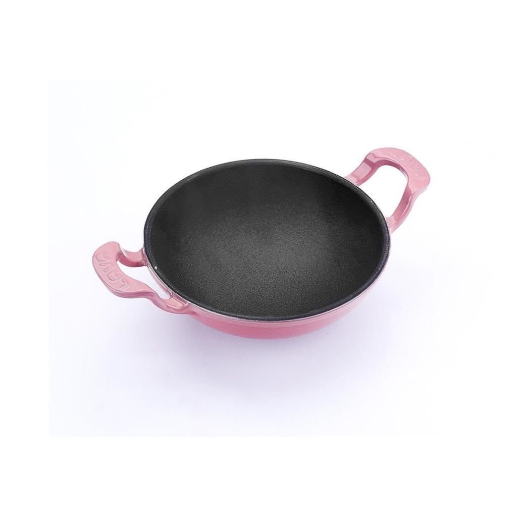 Lava Döküm Mini Wok Yekpare Kulplu Çap(Ø)16 cm Pembe