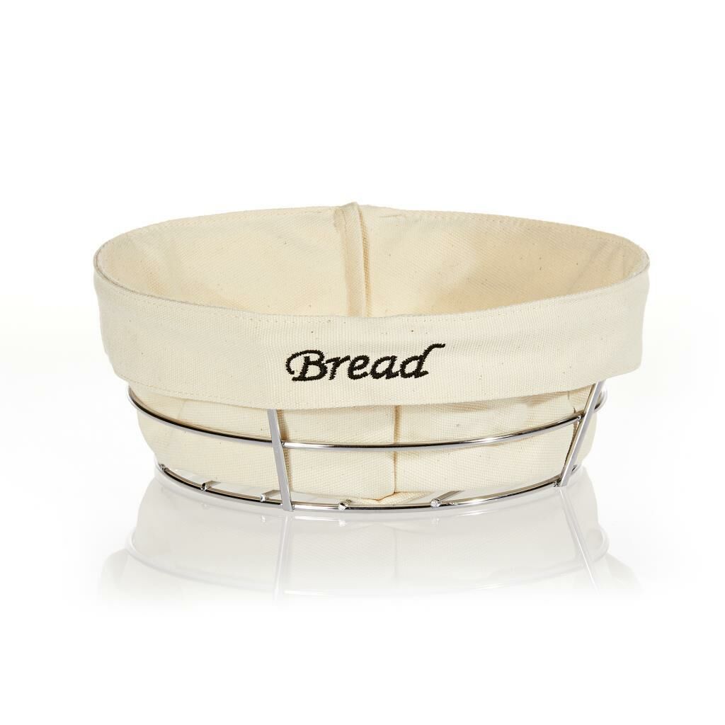 Biradlı Beyaz Bezli Yuvarlak Ekmek Sepeti Krom Telli 23x23x8,5 cm