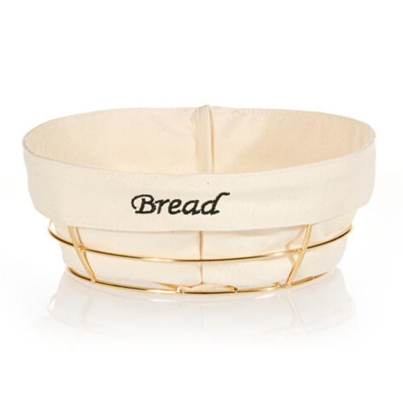 Biradlı Beyaz Bezli Yuvarlak Ekmek Sepeti Altın Telli 23x23x8,5 cm