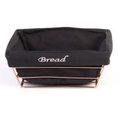 Biradlı Siyah Bezli Kare Ekmek Sepeti Bakır Telli 22x22x9 cm