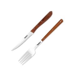 Sinerji Wooden Steak Seti , Biftek Bıçağı - Biftek Çatalı