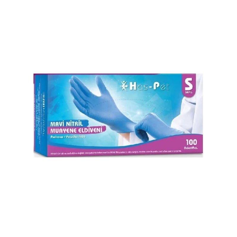 Has-Pet Blue Powder-Free Nitrile Examination Gloves Small 100 Pcs