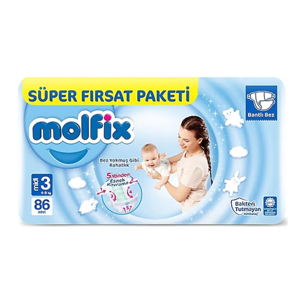 Molfix Bantlı Bebek Bezi 3 Beden Midi 86 Lı