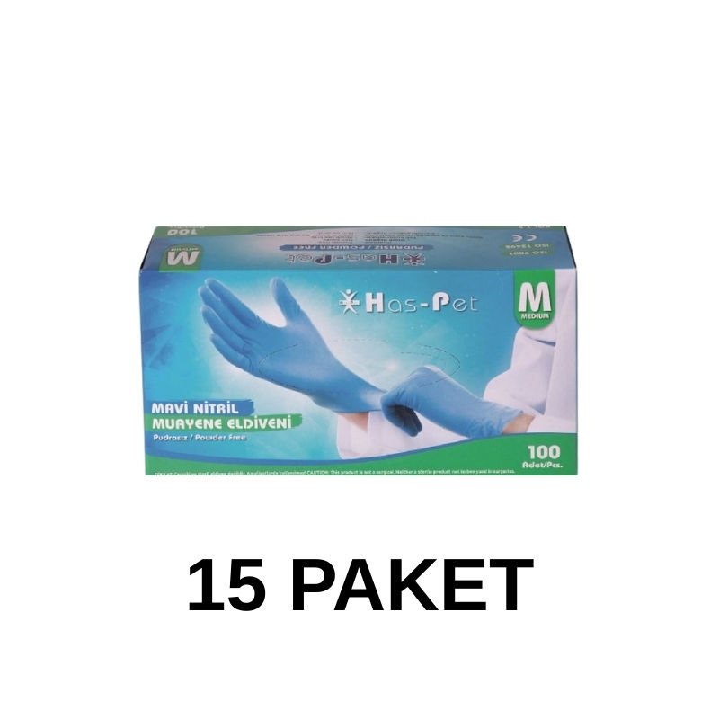 Has-Pet Blue Powder-Free Nitrile Examination Gloves Medium 100 Pieces 15 Pack