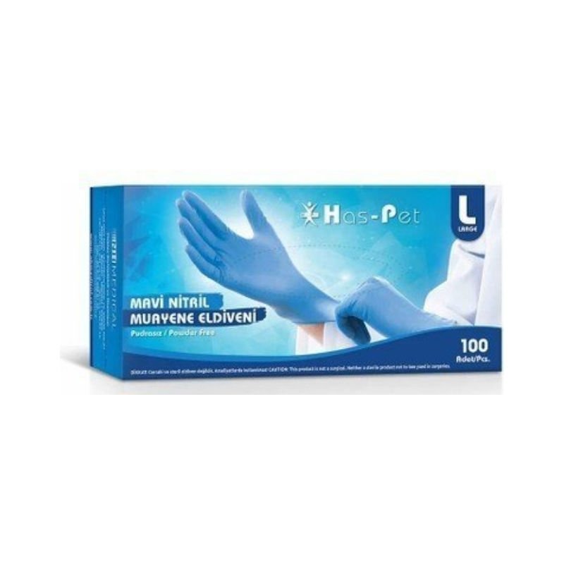 Has-Pet Blue Powder-Free Nitrile Examination Gloves Large 100 Pieces