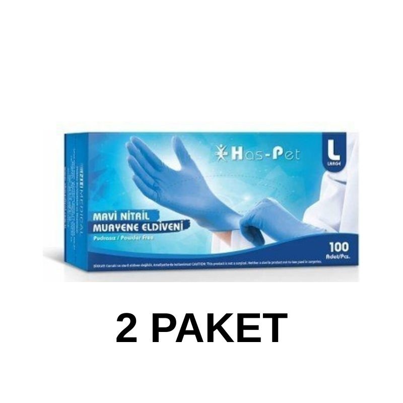 Has-Pet Blue Powder-Free Nitrile Examination Gloves Large 100 Pieces 2 Pack