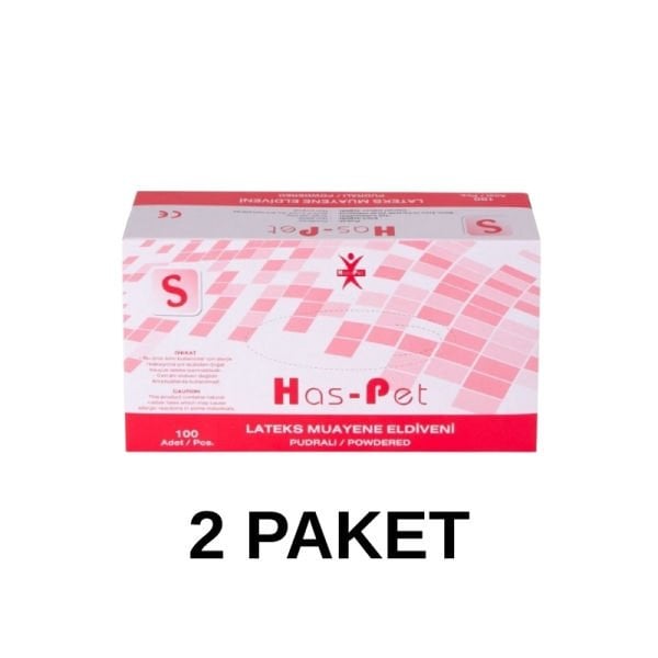 Has-Pet Pudralı Lateks Muayene Eldiveni Small 100 Lü 2 Paket