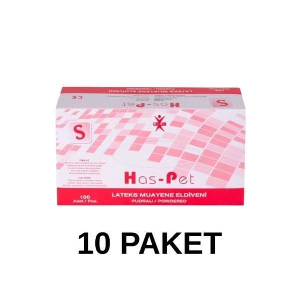Has-Pet Pudralı Lateks Muayene Eldiveni Small 100 Lü 10 Paket