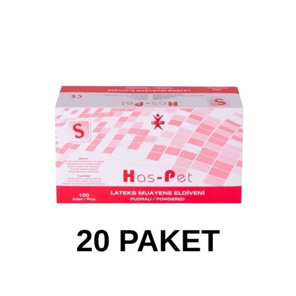 Has-Pet Pudralı Lateks Muayene Eldiveni Small 100 Lü 20 Paket