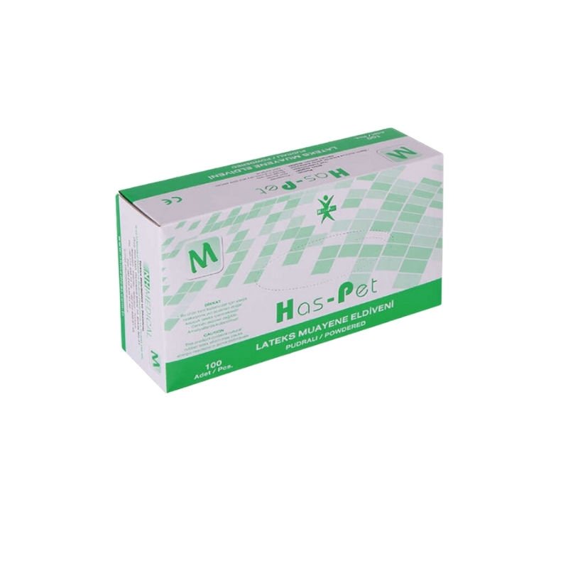 Has-Pet Powdered Latex Examination Gloves Medium 100 Pieces