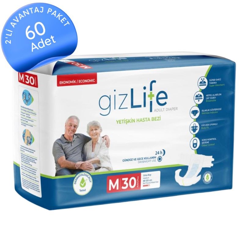 GizLife Belbantlı Yetişkin Hasta Bezi Orta (M) 60 Adet