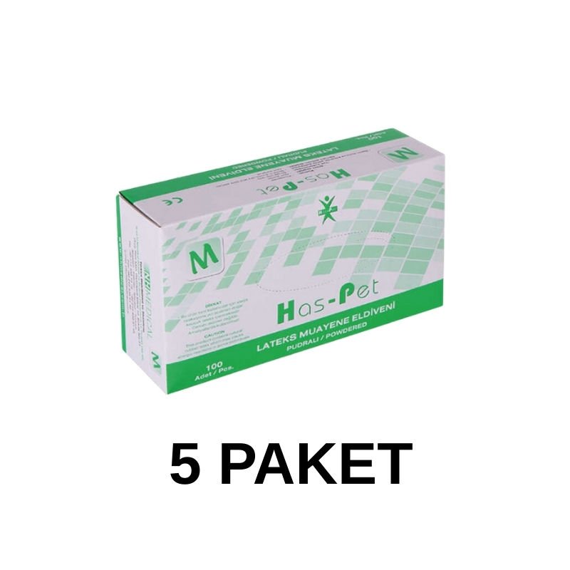 Has-Pet Powdered Latex Examination Gloves Medium 100 Pieces 5 Pack