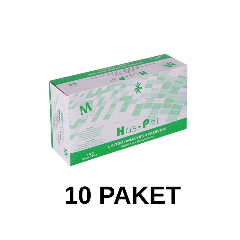 Has-Pet Pudralı Lateks Muayene Eldiveni Medium 100 Lü 10 Paket