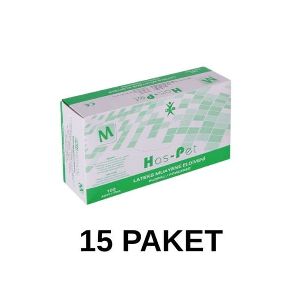 Has-Pet Pudralı Lateks Muayene Eldiveni Medium 100 Lü 15 Paket